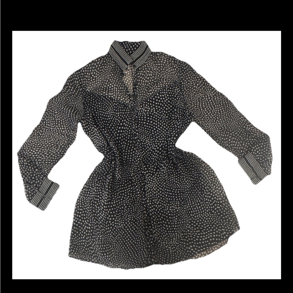 Rag & Bone M top blouse polka dot black shirt long sleeve
